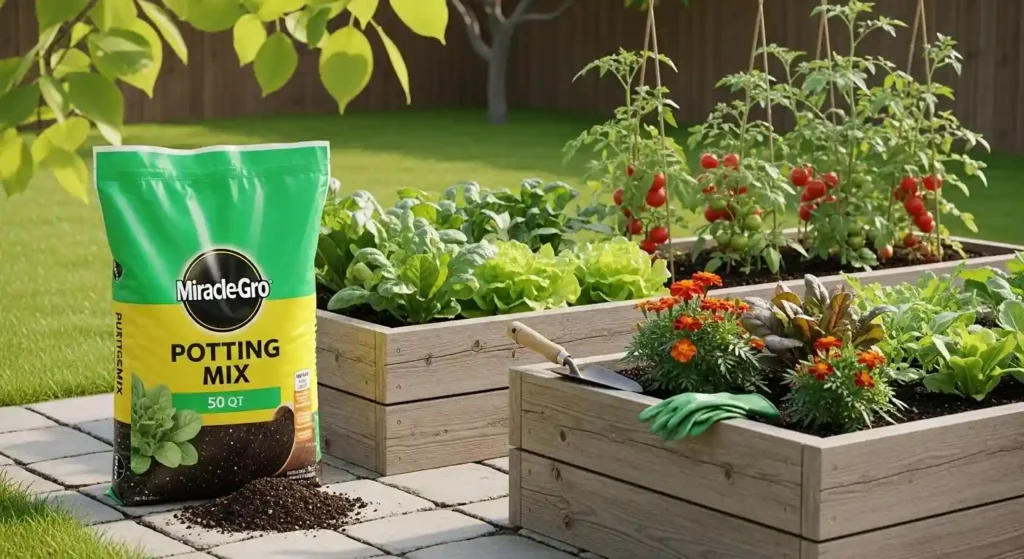 miracle gro organic potting soil 50 qt​ bag with outdoor flower beds