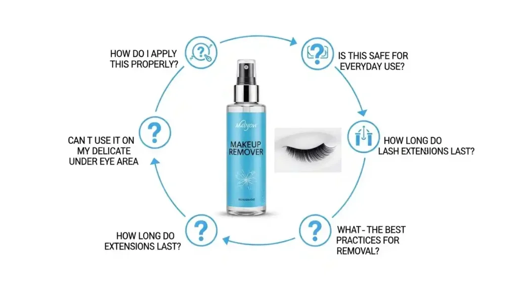 Infographic showing FAQs about lash extensions and removers