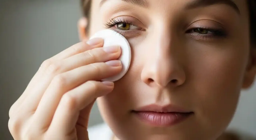 Woman gently removing eye makeup after cataract surgery