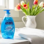 Softsoap Liquid Hand Soap placed on bathroom counter