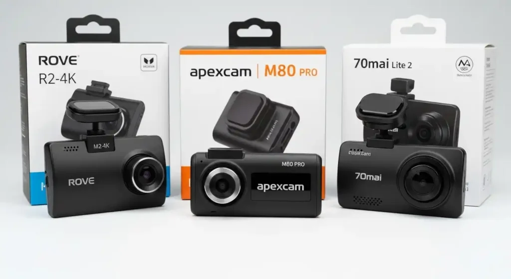 Rove R2-4K, Apexcam M80 Pro and 70mai Lite 2 Dash cams