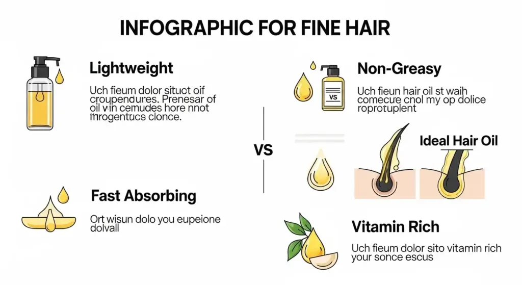 Key features of best hair oil for fine hair in infographic style