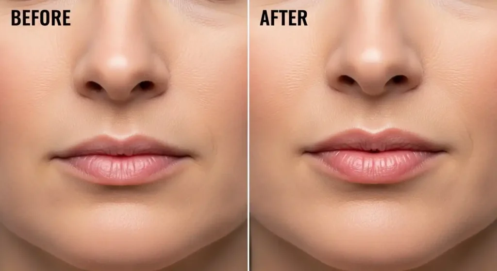 Before and after Botox lip flip photos