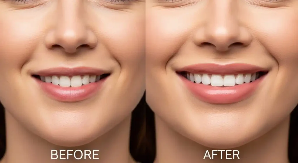 Lip flip before and after comparison showing subtle lip enhancement