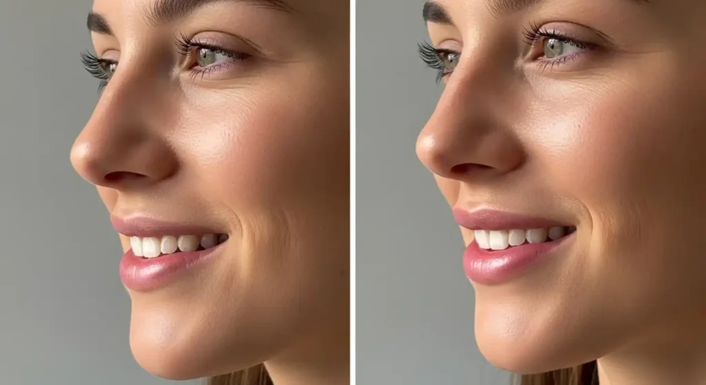Lip flip before and after side profile image