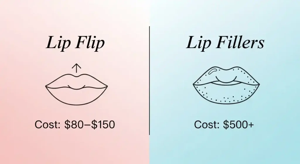 comparison lip flip and and lip fillers before and after cost