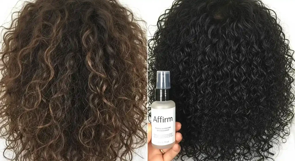 Before and after using Affirm hair treatment on natural hair