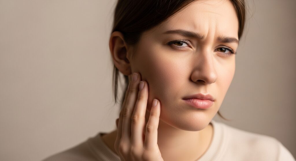 women touching jaw near ear thinking Can Wisdom Teeth Cause Ear Pain