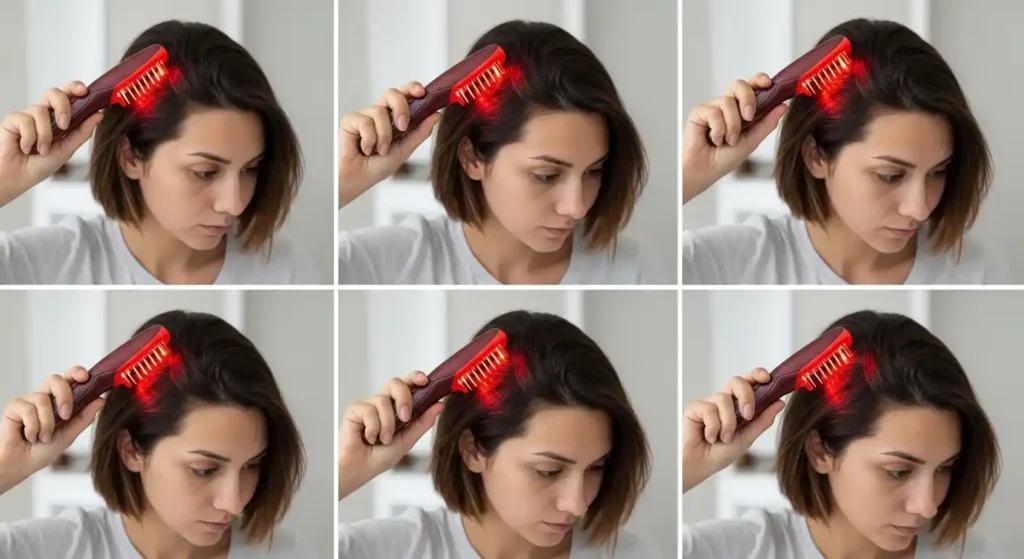 Step by step demonstration of using Glemme Laser Hair Growth Comb for best results