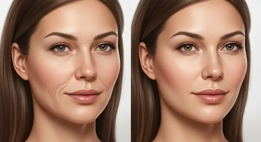 conceptual before and after image showing cheek lift improvement