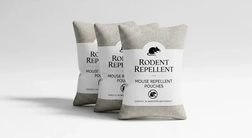 Natural rodent repellent pouches made with essential oils to keep mice away.
