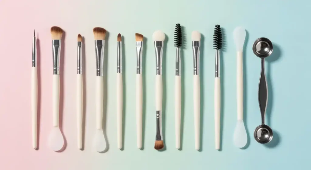Small makeup brushes and spatulas for detailed application