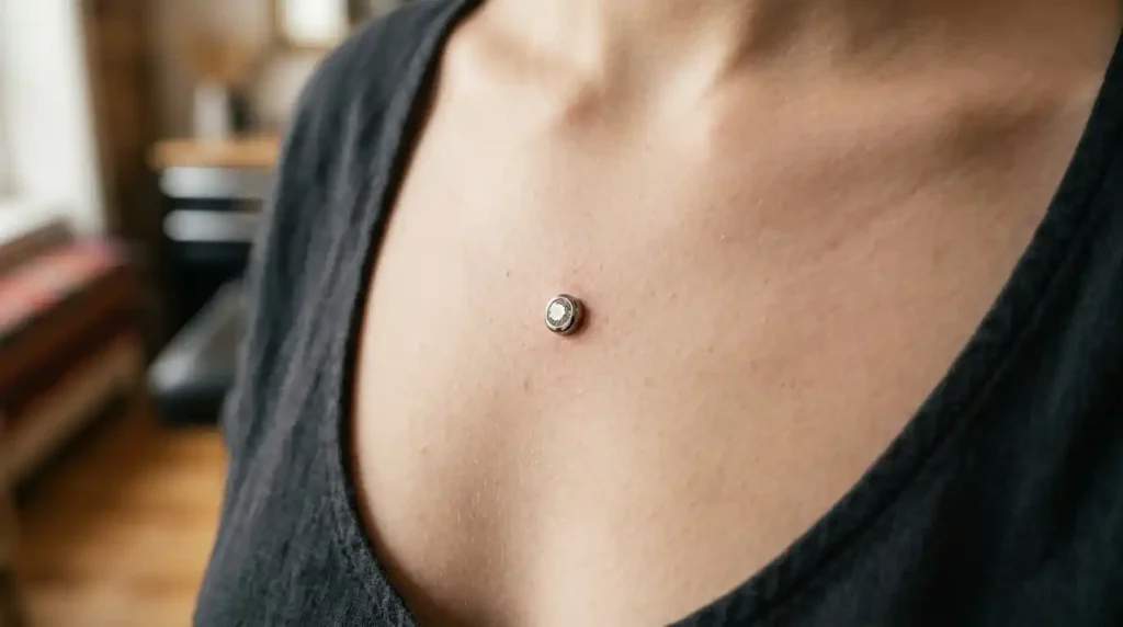 body piercing microdermal with titanium jewelry on chest