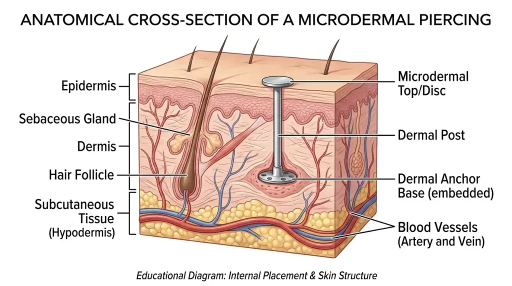 microdermal piercing structure under skin illustration