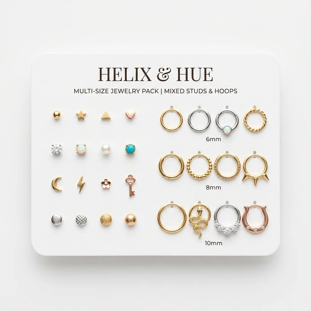 Multi-size jewelry pack for helix piercings