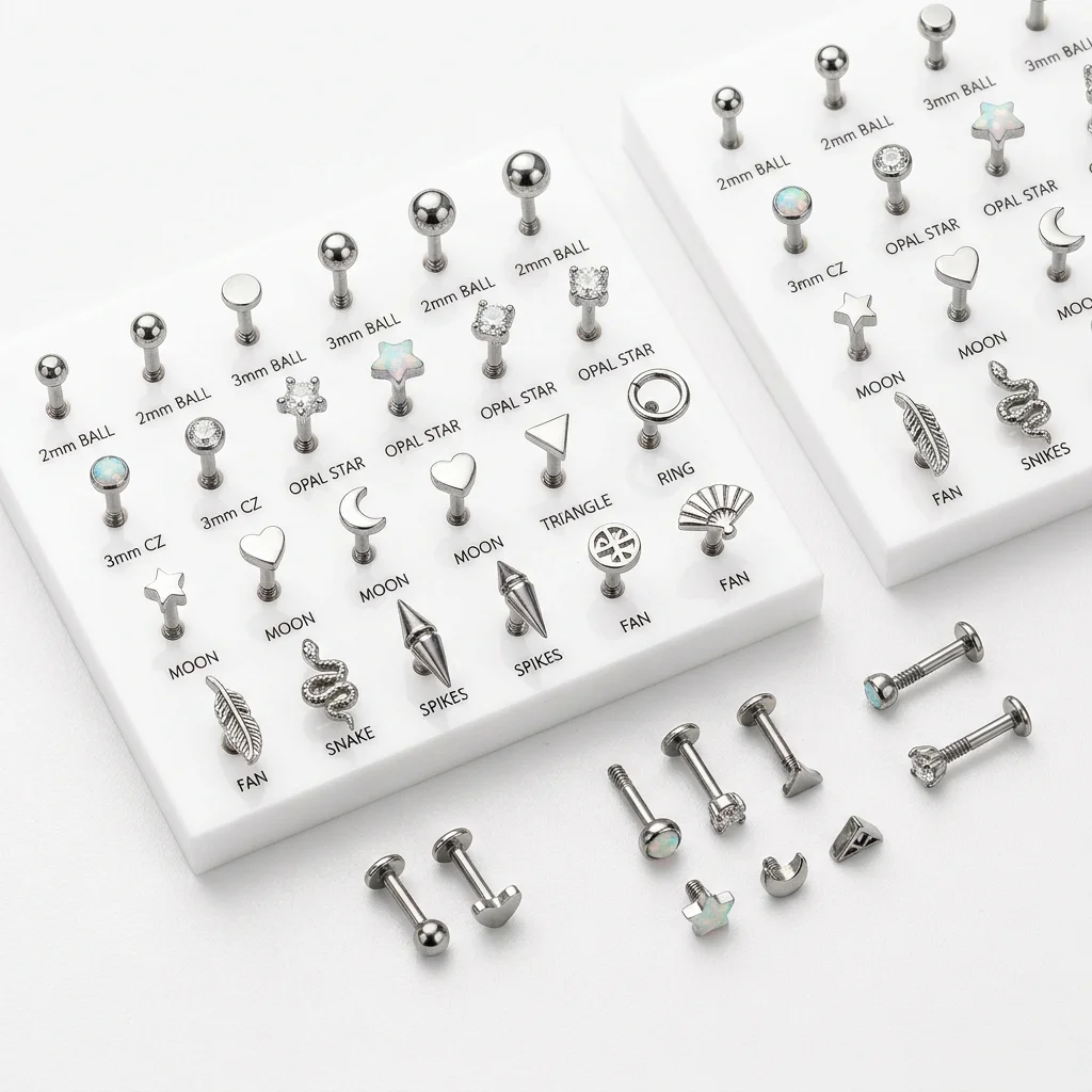 Titanium replacement studs for helix piercings