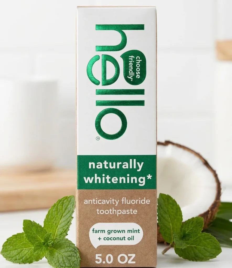 Hello Naturally Whitening anticavity fluoride toothpaste with mint and coconut oil