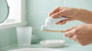 SLS-free best toothpaste being applied to a soft-bristled toothbrush for canker sore relief
