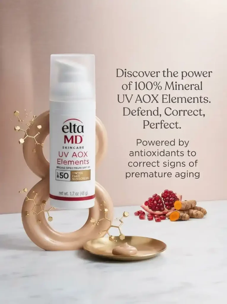 EltaMD UV AOX Elements SPF 50 bottle with antioxidant ingredients